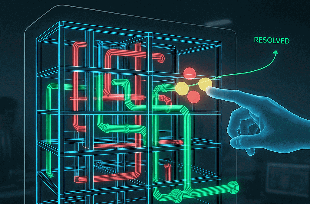 Compatibilização BIM em modelo 3D mostrando a integração e detecção de conflitos de projetos complementares